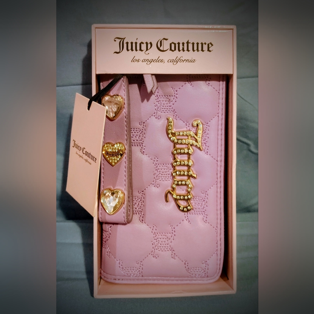 Juicy Couture Light Pink Clutch with Gold Heart Details